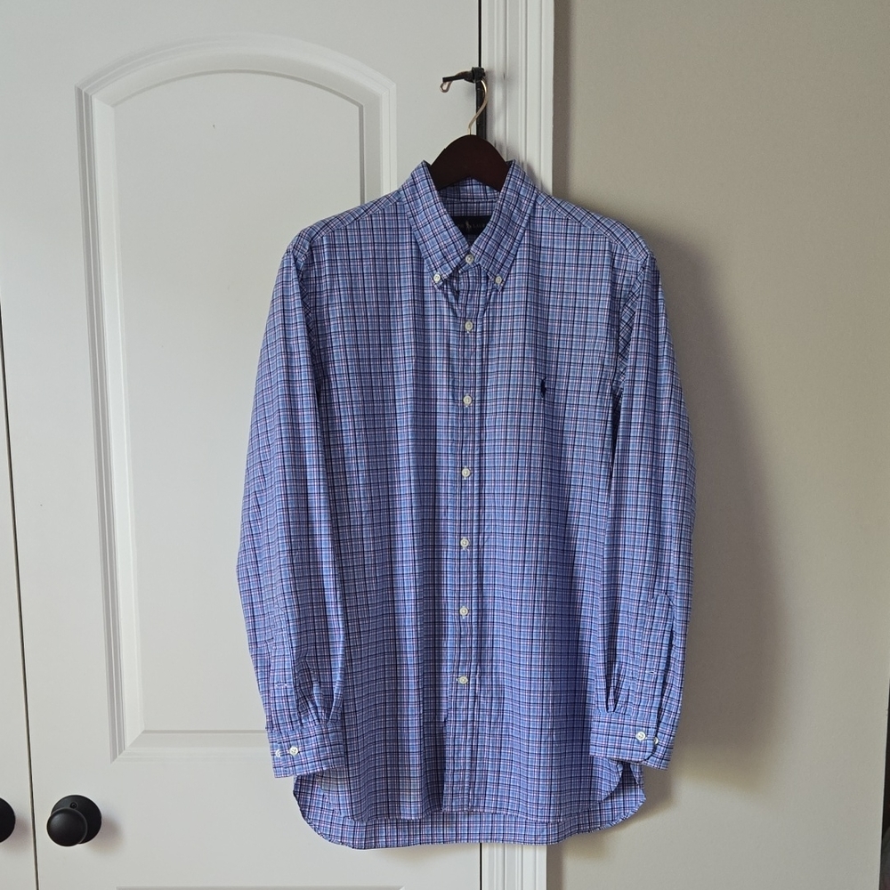 Ralph Lauren Men's Blue Plaid Button Down Shirt Neck 16 32/33